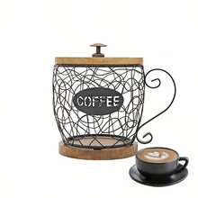 Large & Small Size Woven Wood & Iron Wire Art Coffee Basket, Kitchen Coffee Corner/Dining Table Decor