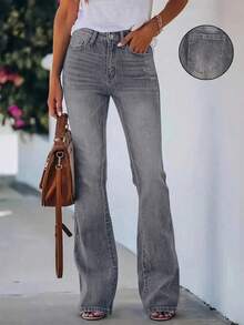 ARWY Faded American Slim Fit Fashionable Versatile Bootcut Jeans For Women, Elegant Bohemian Everyday, Night Out, Holiday, Halloween, Easter, All Seasons - 淺灰色 - 查看 1