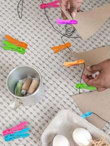 12/24/48件彩色塑料衣夹，洗衣用重型衣夹，晾衣绳夹，户外用小型彩色夹子，晾衣绳照片夹，食品包装夹 - 彩色 - 查看 4