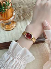 1 件全新女士竹表带手链手表，时尚风格小号金色椭圆形石英表，适合日常佩戴 - 金色 - 查看 4