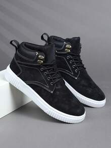 Fashion Casual Men's Flat Platform Shoes,Classic Stylish Men Sports Skate Shoes Lace-Up Running Shoes,Personalized Men Sneakers Street Casual Shoes - Black - View 5