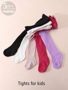 5 pares de leggings listradas simples e versáteis para bebês meninas, adequadas para uso diário - Multicolorido - Ver 16