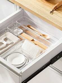 1/5/7/11/25件餐具厨房抽屉收纳盒 | 可堆叠透明PET餐具收纳托盘，适用于碗、叉、勺、刀等餐具 | 橱柜抽屉和台面收纳盒，厨房收纳盒，餐具架，厨房用具，冰箱，餐厅用具，抽屉配件 - 透明 - 查看 10