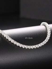 Women Full Diamond Tennis Necklace Light Luxury Paved Diamonds Chain High End Silver Jewelry Iced Sugar Collarbone Unisex Cuban Hip Hop Style - Bạc - Xem 3