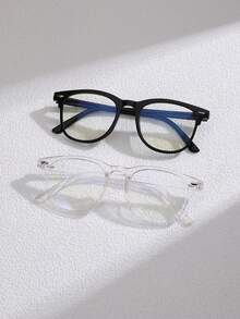 2 pares de gafas redondas con remaches decorativos transparentes para hombres, gafas de moda versátiles y clásicas que se adaptan a varias formas de rostro, apropiadas para uso diario, vuelta al colegio, lectura, computadora, TV, juegos