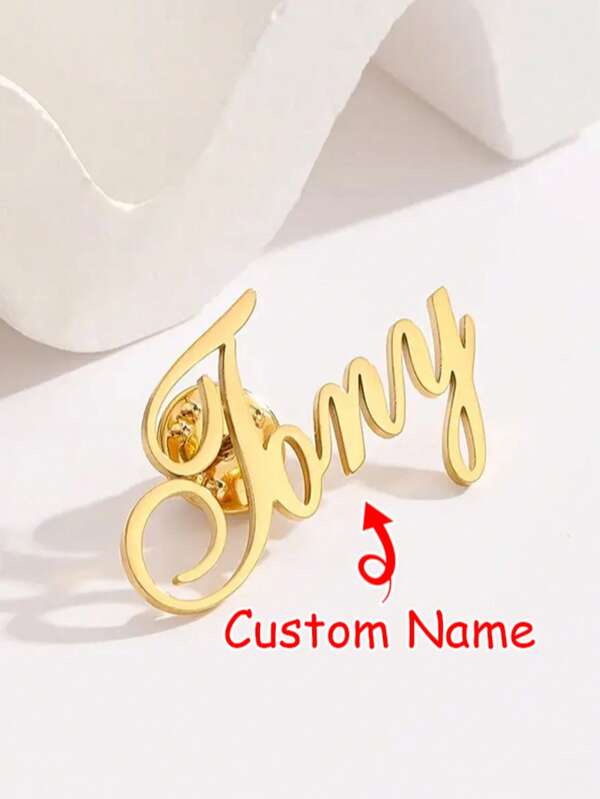 Broche personalizado - Elegante broche de acero inoxidable personalizado, arte con nombre personalizado, diseño de corazón, regalo ideal para ella, excelente para ropa y mochilas