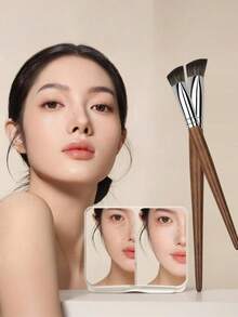 3 件套柔软化妆刷，木柄粉底刷，遮瑕刷，细节刷，BB 霜刷，底妆刷，便捷化妆刷套装 - 紅木色 - 查看 1