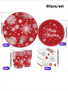 80 件套，圣诞主题，一次性纸盘，蛋糕盘，派对盘，生日盘，材料，适合生日派对、聚会等各种节日 - 彩色 - 查看 12