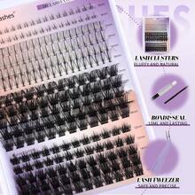 Lash Clusters Kit Using At Home: Eyelash Extensions, Ultra - Light, Natural, Fluffy, Wispy, Waterproof, Anime, Manga, Eye, D Curl, 16 - 20mm, C3+C9, FT126