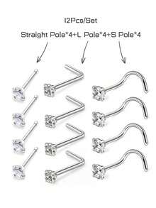 10/12/15 piezas Anillos para la nariz de acero inoxidable Tornillos Joyería de perforación 2mm Unisex Baja alergia Accesorios de perforación de la nariz, Adecuado para trabajo, escuela, citas, fiestas, uso diario - Plateado - Ver 17
