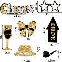 30 pièces Confettis noir et or, accessoires pour photobooth pour fête d'anniversaire et du Nouvel An, décorations amusantes noir et or pour ambiance de fête de mariage