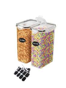 2pcs/4pcs Cereal Storage Container Set, Lid Can Be Opened, 0.8L/1.4L/1.6L/2.0L/2.5L Grain Rice Bucket, Food Divider, Plastic Grain Storage Container With Labels And Pen (Can Be Purchased Separately) - Clear - View 6