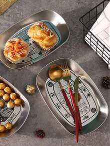 1件装户外复古欧式铁艺船形水果盘，金属零食托盘，复古金色水果盘，户外露营水果盘，复古欧式金属零食托盘，不锈钢盘，食物托盘，茶几收纳盘，野餐盘 - 彩色 - 查看 5