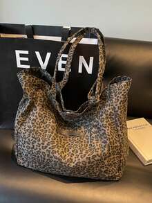 Fashionable High-Capacity Casual Minimalist Lightweight Versatile Canvas Tote Bag With Leopard Print, Suitable For Young Women For Commuting, Outing, Shopping, Work And Study, New Fall Winter Cheetah Print Purse For Women