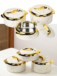 3pcs Insulated Lunch Box Set, Gold Flask With Lid, Stainless Steel Hot & Cold Food Container, Suitable For Office Lunch, Buffet, Hot Pot, Picnic & Camping, All Season