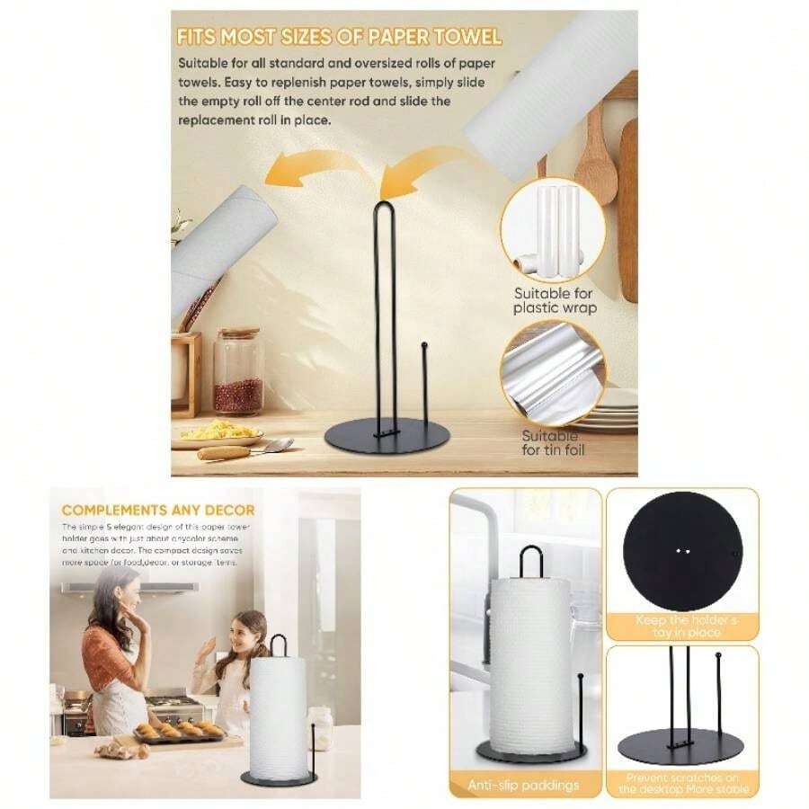 Paper Towel Holder, Black Kitchen Roll Holder Kitchen Roll Organize ...