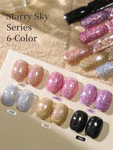 XEIJAYI 6Colors 15ml Brilliant Stars Crushed Gel Nail Polish,UV LED Soaking Nail Gel, Semi-Permanent, DIY Salon Quality Nail Art Gel - Multicolor - View 5