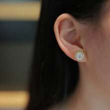 1 para kolczyków z moissanitem ze srebra próby 925, 0,1/0,5/1 karata, kolor D, czystość VVS1, kształt hantli, unisex - Złoto - Zobacz 4