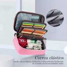 Estuche para Lapices, 72 Ranuras Lapiceras Organizadoras, Estuche para Plumones, Multifuncional Lapicero de Gran Capacidad con 2 Fundas Extraíbles, Lapicera para El Hombro Desmontable (Rosa) - 72-Rosa - Ver 2