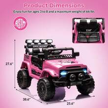 Huisuilinss Kids Ride On Truck,12V Ride On Car,Electric Car With 5MPH Max Speed,Remote Control,Steering Wheel,Accelerator Pedal,Treaded Tires,Music,Ride On Toy For Kids Ages 37-96 Months - Pink - View 2