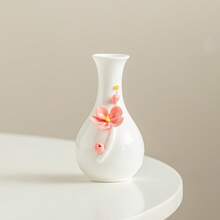 1 pieza Jarrón de flores pequeño minimalista hecho a mano de cerámica, jarrón de porcelana blanca de Dehua, decoración artística para el hogar, accesorio de escritorio de oficina, decoración moderna blanca para el hogar, decoración de habitación, jarrón de vidrio