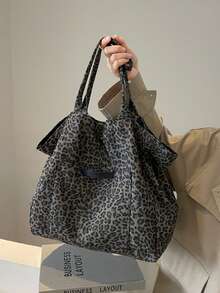 Fashionable High-Capacity Casual Minimalist Lightweight Versatile Canvas Tote Bag With Leopard Print, Suitable For Young Women For Commuting, Outing, Shopping, Work And Study, New Fall Winter Cheetah Print Purse For Women