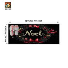 1 pièce Tapis de bain antidérapant avec motif de baies de houx et nœud de Noël, en matériau imitation cachemire, décoratif moelleux, convient pour la salle de bain, la porte, la cuisine et autres occasions, lavable en machine, décoration de Noël, peut être offert en cadeau