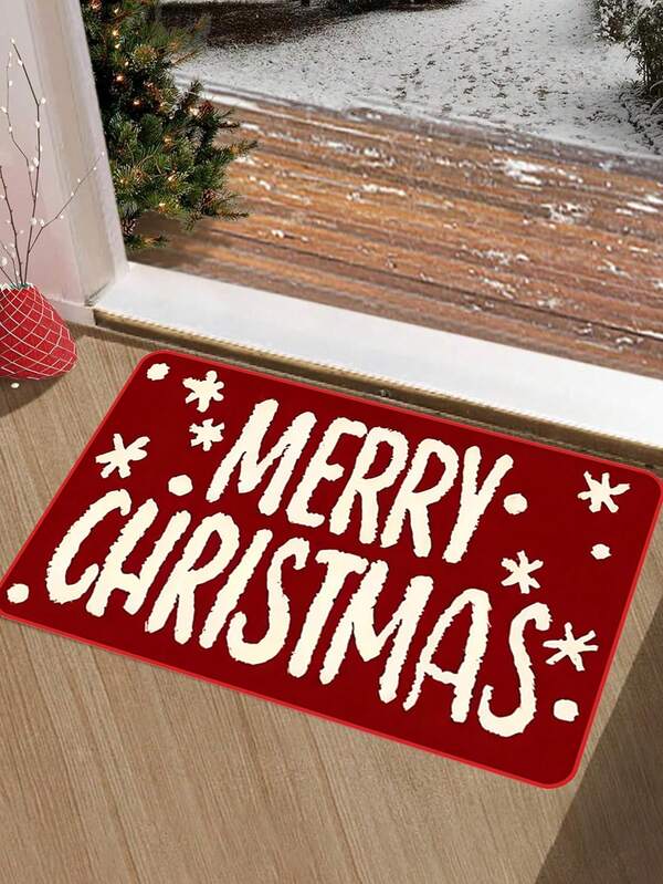 1 Piece Of Merry Christmas Themed Door Mat, Suitable For Kitchen And Bathroom Decoration, Bathroom Decoration And Accessories, Christmas Decoration, Bathroom And Doorway Carpets, Home Bathroom Decoration Floor Mats, Outdoor Carpet Door Mats, Autumn Decoration Bathroom Accessories, Garden Area Carpets Kitchen Rug