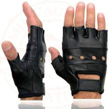 Shaf International - Guantes de cuero sin dedos para hombre, Negro, Mediano - M - Ver 4