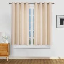 1 件/2 件套仿亚麻纹理窗帘，适用于客厅卧室、私密空间、农舍，半透明编织亚麻窗帘，顶部带索环 - 淺米色 - 查看 21