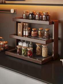 Three-Tier Bamboo Coffee Bar Storage Rack-Easy Assembly, Ideal For Kitchen, Dining Room, Cosmetics, And Lipstick Organization. Holds Mugs And Water Glasses. Features Natural Bamboo Grain. Space-Saving Home Decor And Countertop Organizer. Bamboo Kitchenware. - Walnut - View 3