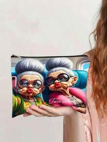 1 Borsa cosmetica reversibile con due motivi a tema nonna, borsa da toilette da viaggio a doppio strato con tasche interne, portamonete per uso domestico, custodia per articoli di cancelleria per studenti, regalo ideale per Natale, Ognissanti, compleanni, cerimonie di laurea, per donne, amici, famiglia, bambini, borsa per forniture scolastiche, organizzatore per cavi da viaggio e cosmetici