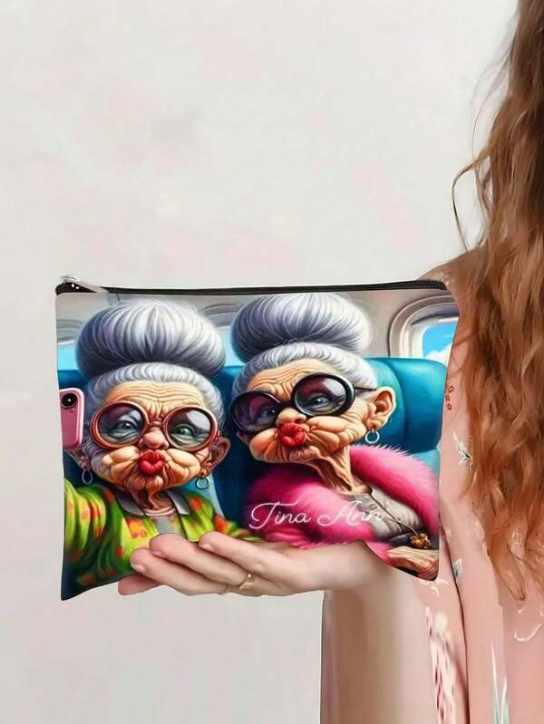 1 Borsa cosmetica reversibile con due motivi a tema nonna, borsa da toilette da viaggio a doppio strato con tasche interne, portamonete per uso domestico, custodia per articoli di cancelleria per studenti, regalo ideale per Natale, Ognissanti, compleanni, cerimonie di laurea, per donne, amici, famiglia, bambini, borsa per forniture scolastiche, organizzatore per cavi da viaggio e cosmetici