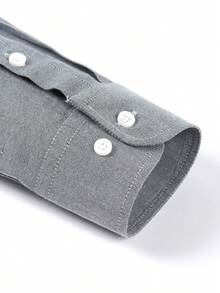 Rand paul Men's Long Sleeve Oxford Shirt, Plain, Casual And Formal, With Versatile Pocket - 灰色 - 查看 4
