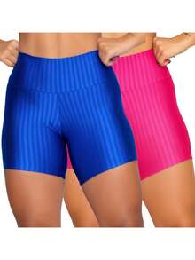 Women's 3D Basic Spring Summer Gym Shorts Kit - PINK+ROYAL - View 2