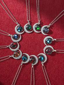 1pc-12pcs Retro Luminous Moon 12 Zodiac Signs Pendant Necklaces, Party Birthday Gifts & Daily Wear