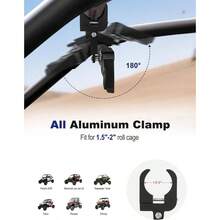 Espejo retrovisor UTV, SXS UTV Espejo central con abrazadera de aluminio para montaje en jaula de 1.5 a 2 pulgadas, compatible con RZR, Maverick Can Am X3, Talon - Negro - - Ver 2