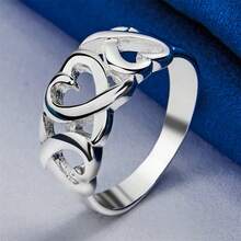 1 件 925 纯银奢华吊坠精致 6-10# 心形戒指女士圣诞婚礼最佳珠宝情人节配饰派对礼物 - 銀色 - 查看 2