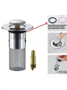 1个通用型弹性浴室水槽排水过滤器 - 按压/弹出式镀层水槽滤网，带毛发收集器 - 适用于1.39-1.57英寸的排水孔 - 浴室水槽排水塞，家居浴室装饰，秋季装饰，返校季 - 銀色 - 查看 13