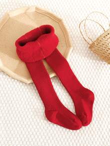 3pcs Girls' Solid Color Leggings, Thermal Lined, Soft & Comfortable, Suitable For Autumn/Winter; Young Girls' Vertical Striped Thermal Tights, Suitable For Daily Wear