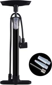 Diyife Foot Pump 42CM, 3 en 1 Bomba de Bicicleta, Presta y Schrader 2 en 1 Reversibles, Aguja de Bola Multifunción Boquilla de Lancha, Bomba de Aire 160PSI para Bicicleta,Bolas - Rojo y blanco - Ver 1