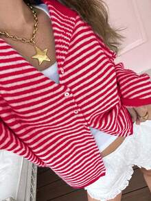 Vivid Style Autumn/Winter New Women's Fashion Street Loose Striped Knit Cardigan Sweater Jacket, Street Style, Airport, Christmas, Christmas Sweater, New Year