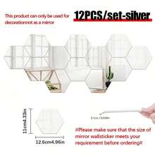 12/24/48pcs 3D Geometric Hexagon Acrylic Mirror Wall Stickers, Removable Decorative Mirrors, Hexagon Art Decor, For Home Decor, Stickers, Wall Decor, Self-Adhesive & Reusable, Shiny Feature, Glossy, For Home Decor, Room Makeover, Modern Home Decor, Renew Your Home, Rama Decor Sticker Gift Birthday Graduation Wall Decor Room Decor Wall Mirror Bathroom Decor Living Room Decor Bedroom Decor Kitchen Decor