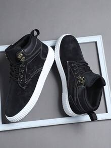 Fashion Casual Men's Flat Platform Shoes,Classic Stylish Men Sports Skate Shoes Lace-Up Running Shoes,Personalized Men Sneakers Street Casual Shoes - Black - View 1
