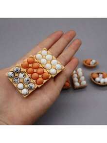 Mini Food Play Dollhouse Egg Tray Box With Yellow And White Speckled Quail Eggs, Miniature Simulated Kitchen Toy Model