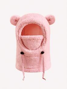 1 件装天鹅绒冬季保暖儿童拉法帽滑雪面罩男童女童多功能羊毛拉法帽防风均码儿童熊耳朵冬季保暖帽 - 耳朵款拉瓦帽 - 查看 6