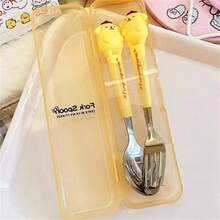 Sanrio 2pcs Stainless Steel Sanrio Hello Kitty & Kuromi Cutlery Set - Portable Cartoon Fork & Spoon Combo, Perfect For Kitchen, Dining, Camping, Picnics, And Christmas Gifts