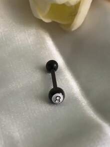 1件黑色钛钢8球舌钉，杠铃式舌系带穿孔，朋克极简风格，适合日常佩戴和派对，男女通用