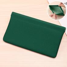 Self-Closing Top Layer Genuine Leather Long Wallet Passport Driver's License Document Holder Earphone Data Cable Storage Cash Organizer Makeup Bag Full Cowhide Inside And Out - 黑色 - 查看 5