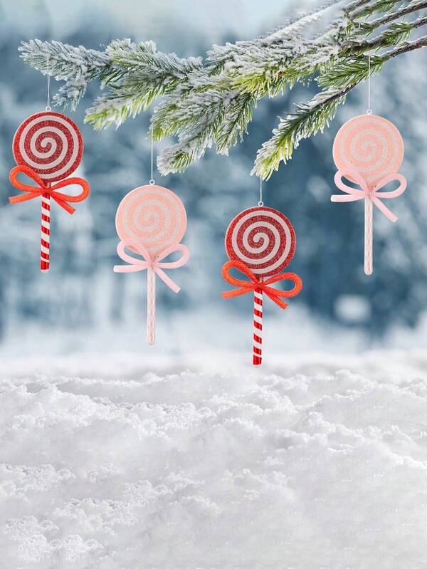 1 pieza Nuevo adorno de Navidad de piruleta roja, caramelo artificial con moño rosa, regalo para niños, caramelo de colores, mejor regalo de Navidad